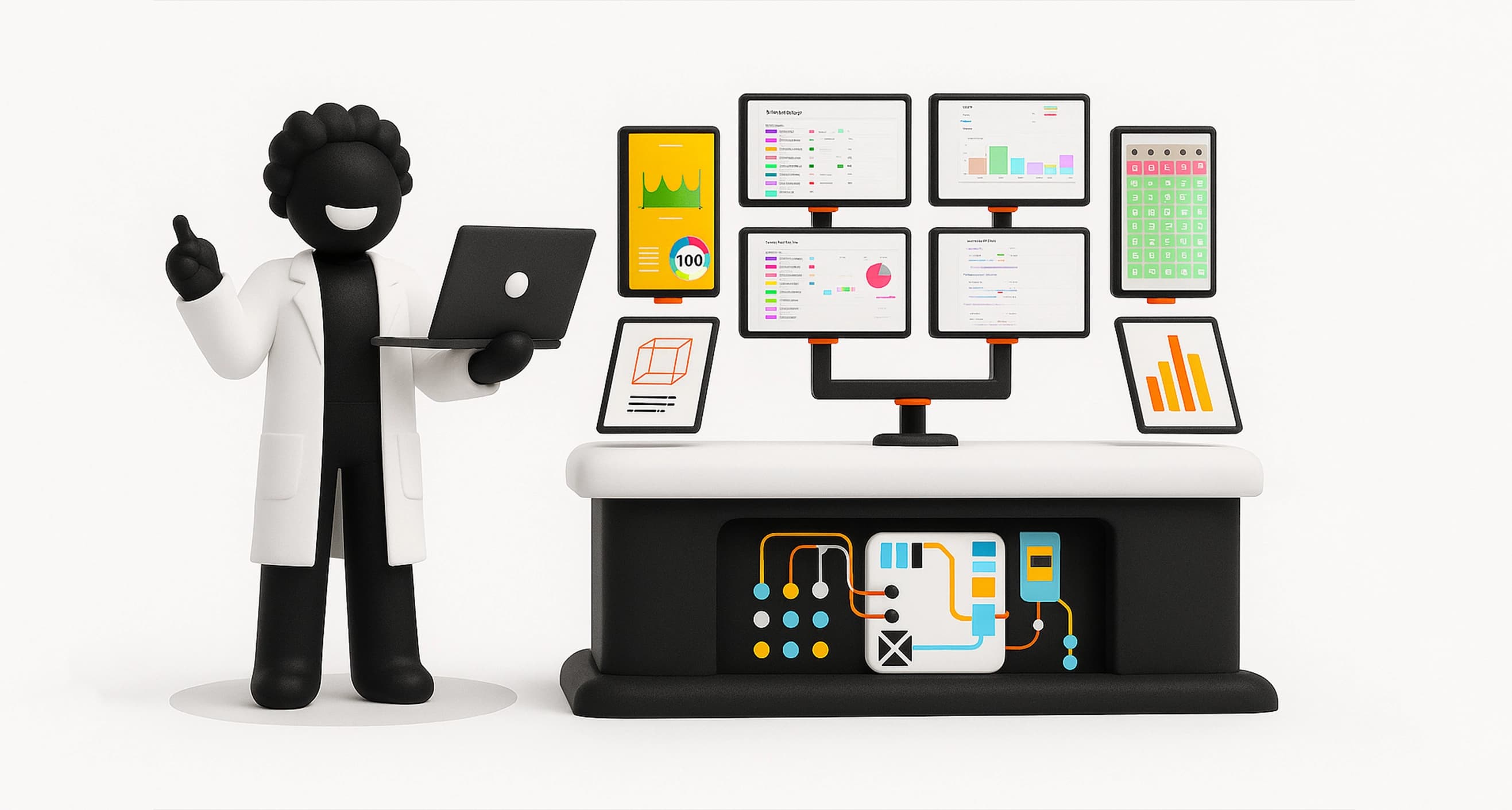 Scientist managing multiple laboratory instruments through unified dashboard interface